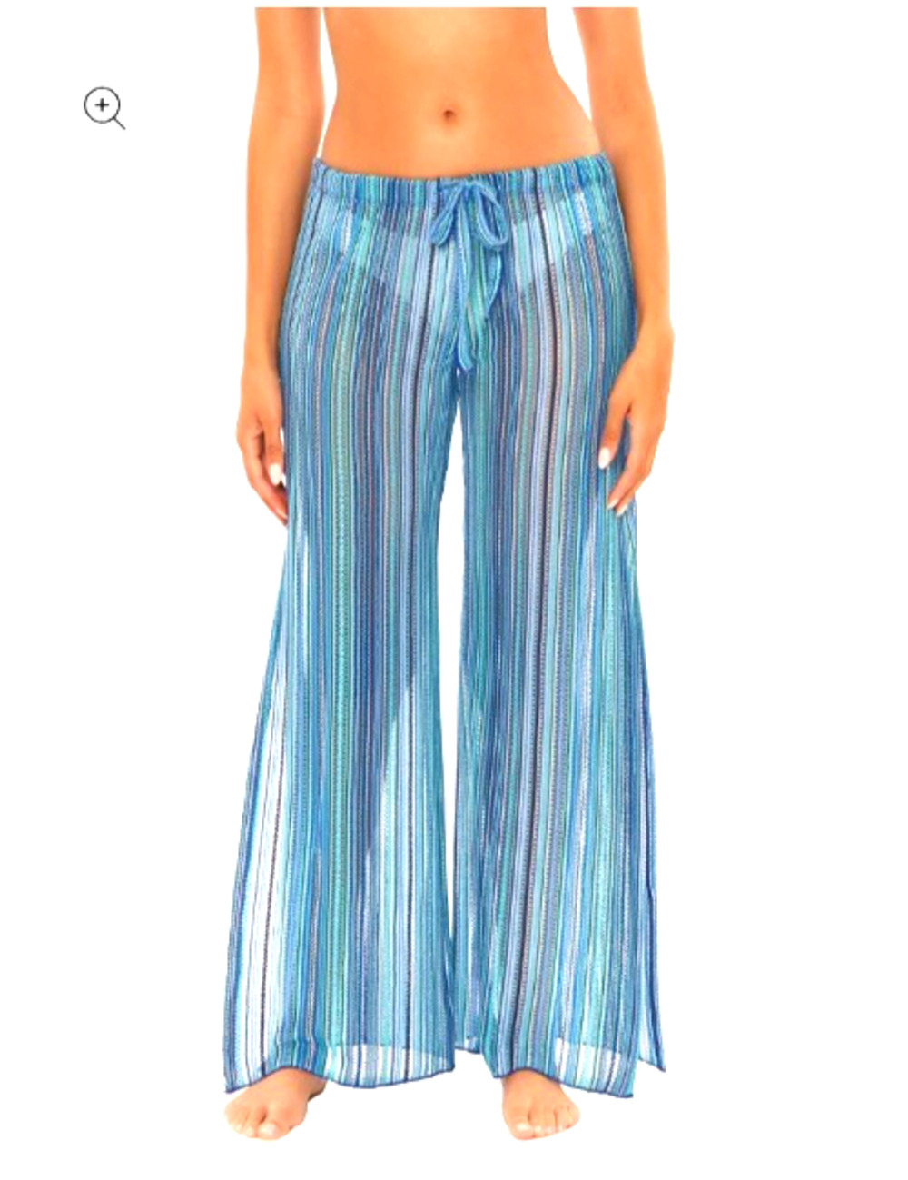 Time and Tru Seaside Slit Cover-Up Pants Size Med (8-10) Blue White Open Knit